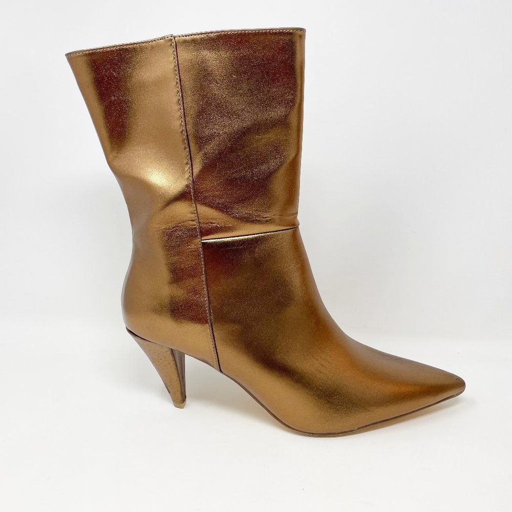 JF J. Ferrar Womens Gold Vegan Leather Slip on Mid Calf Boots Size 10